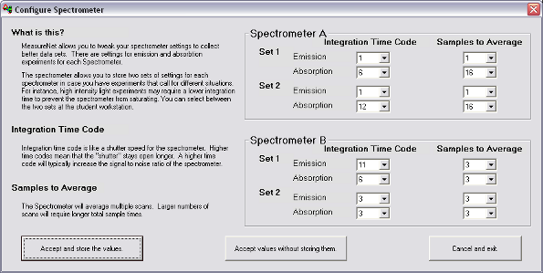 Spectrometer Settings